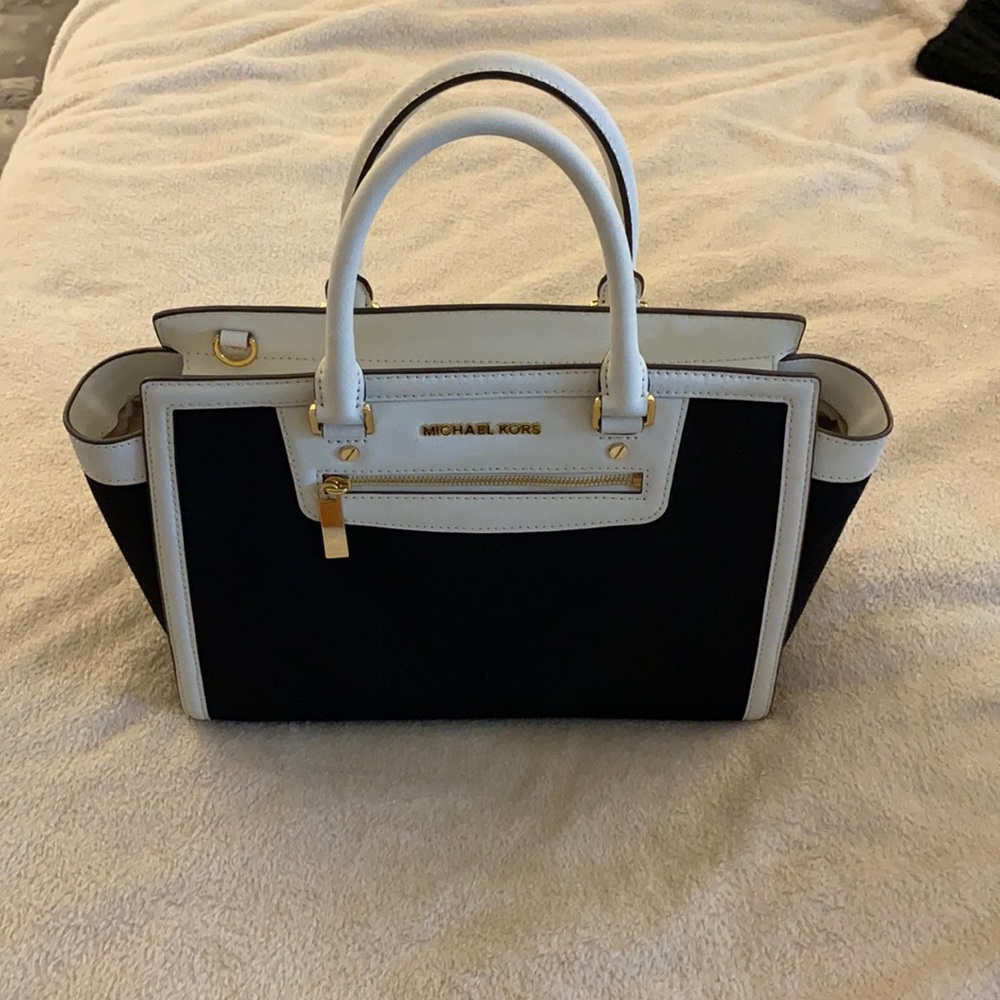 Michael Kors white and black canvas handbag